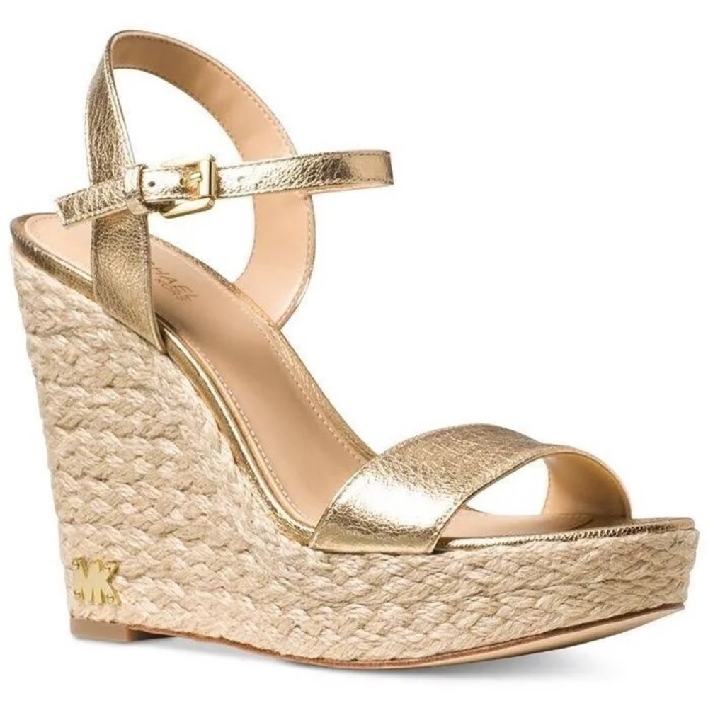 Michael Kors Jill Wedge Metallic Wedge - Pale Gold - Size 7.5